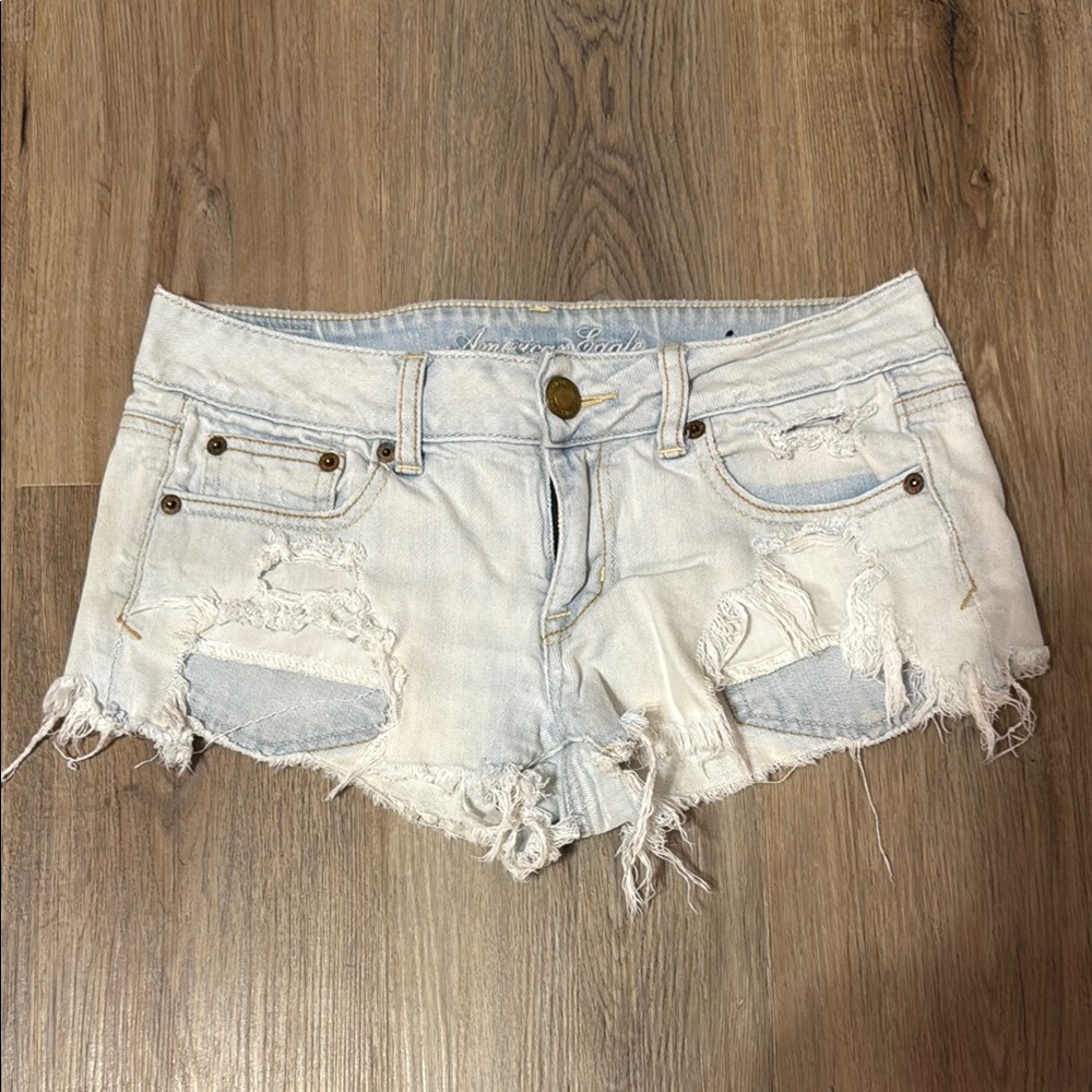American Eagle Outfitters Vintage Stretch Jean Shorts Distressed Frayed Hem